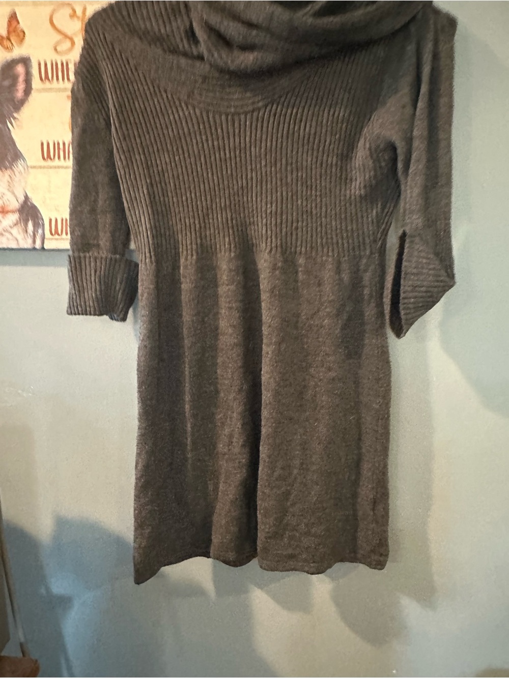 Women's Gray Cowl Neck Sweater Dress